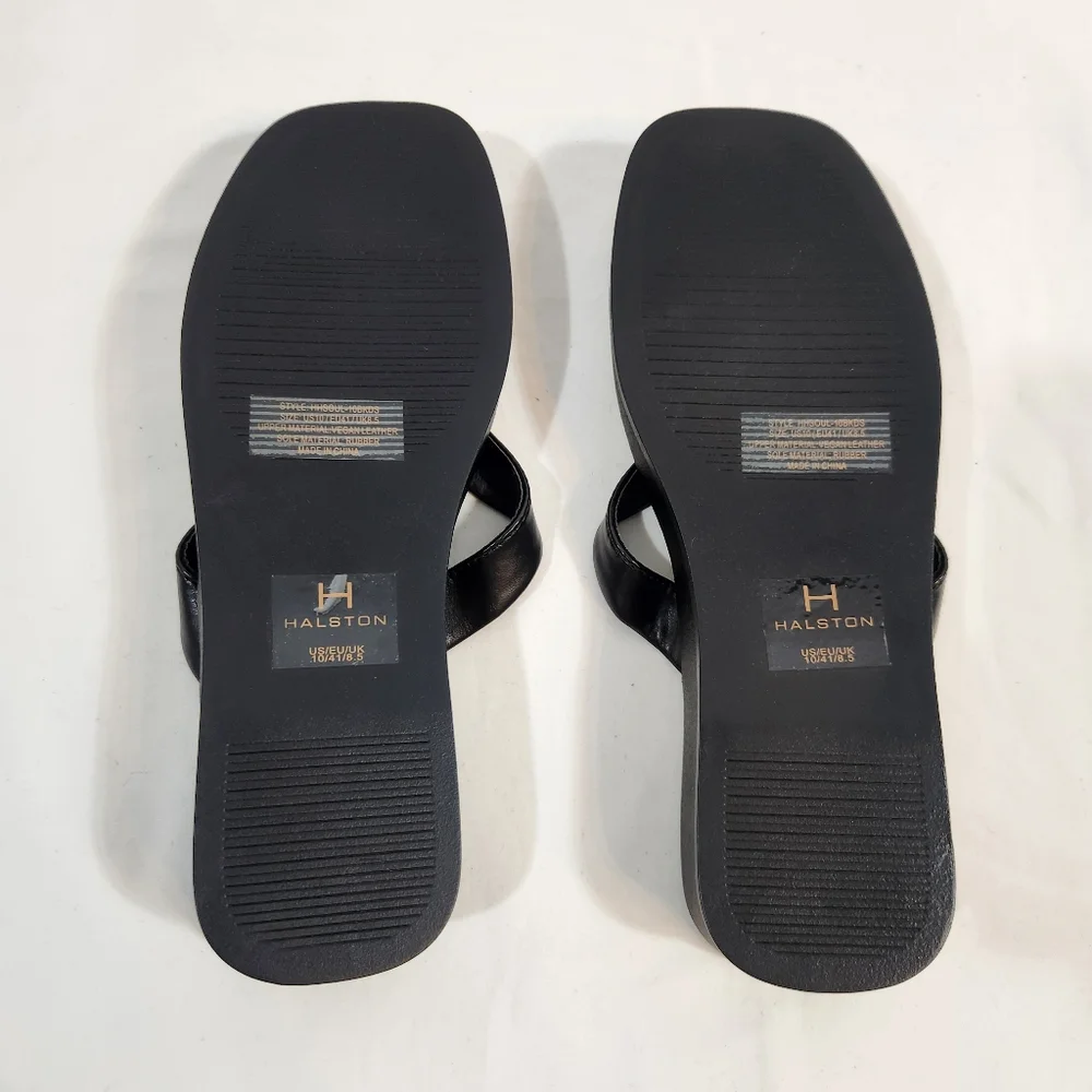 NIB Halston Black Leather Sandals Size 10 - Picture 5 of 6